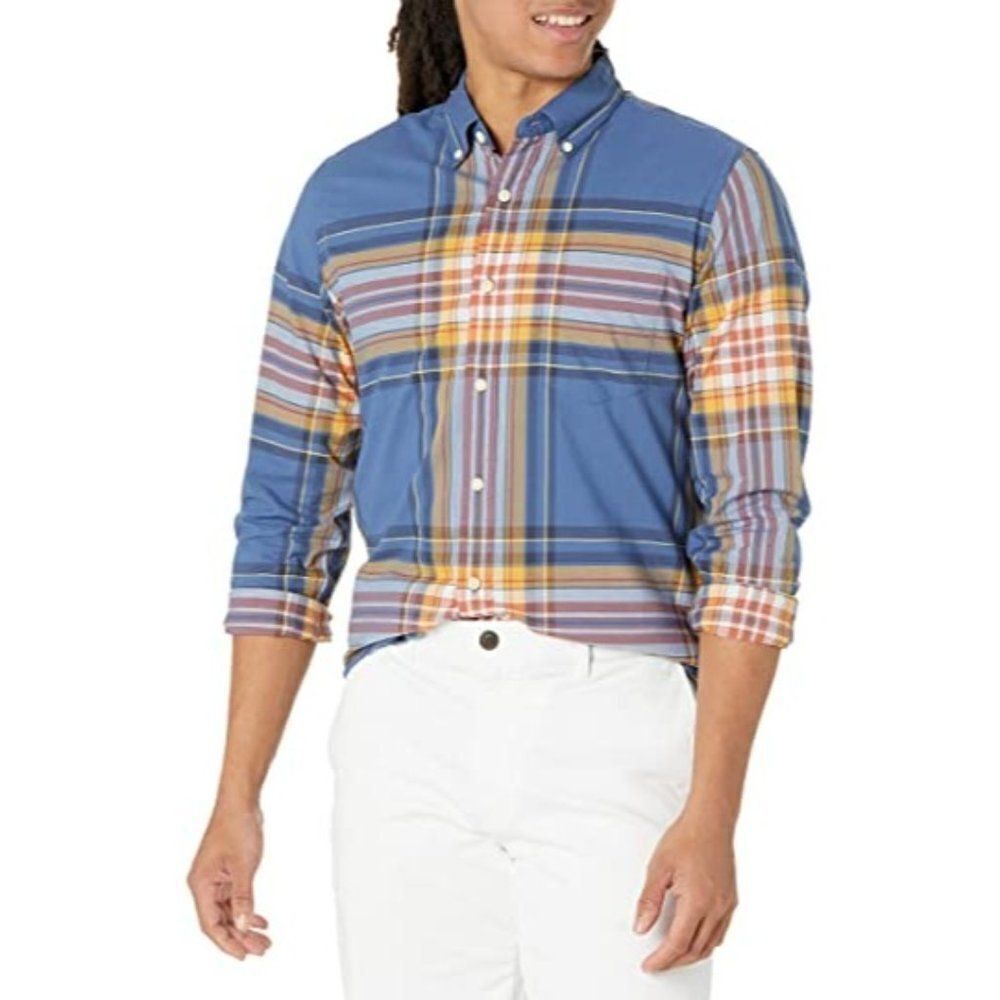 Goodthread Mens Multicolor Plaid Standard Long Sleeve Button Up Shirt Size LT
